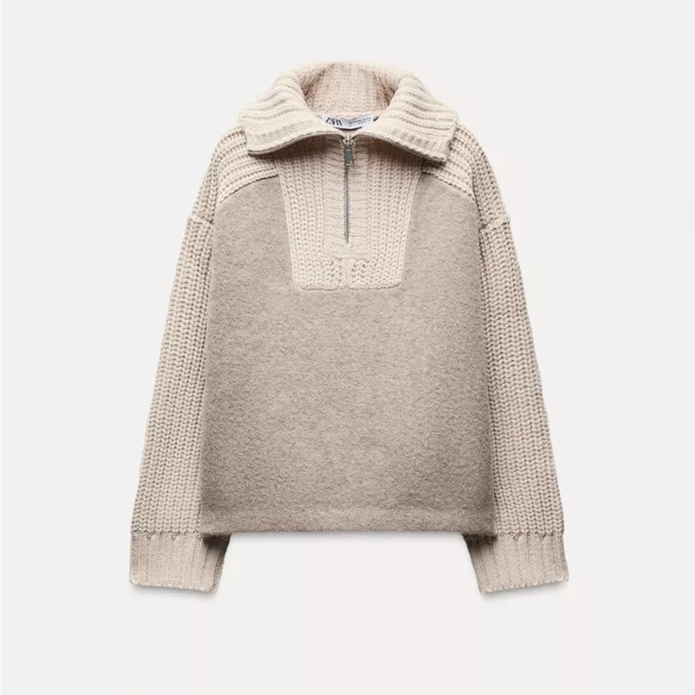 Zara Ecru Wool & Alpaca Blend Knit Zipper Sweater - Picture 6 of 8